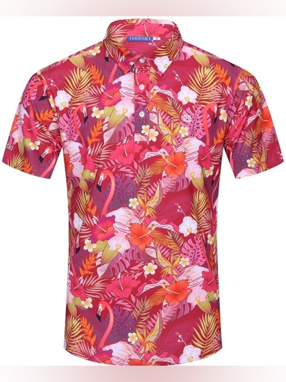 Hreski Pink Flamingoes in Jungle Flowers Golf Shirt
